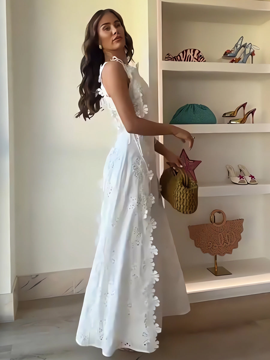 ELENA – MAXI EMBROIDERED DRESS GARDEN WHISPER