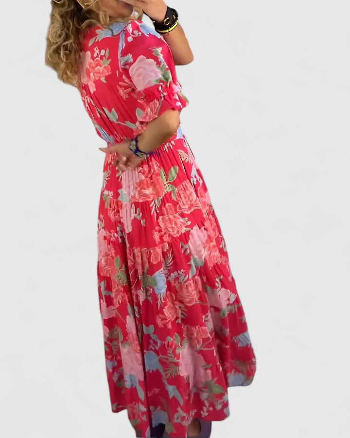 JULIANA – MAXI FLUID DRESS WITH RADIANT FLOWERS