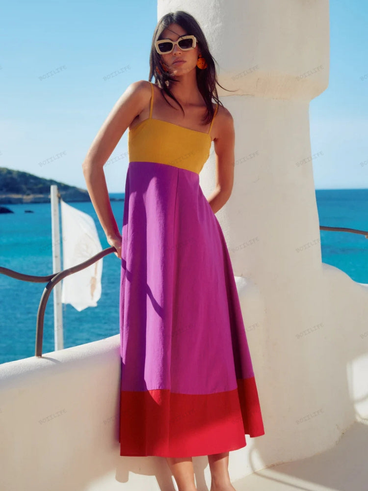 LACEY – SPAGHETTI STRAP VACATION DRESS WITH COLOR BLOCKS