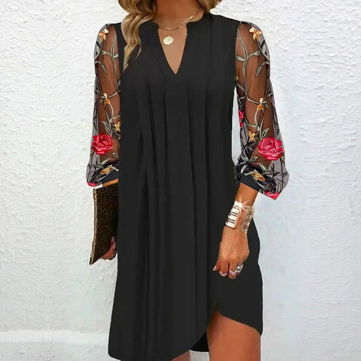 Daria | Elegant Mini Dress with V-Neck and Sheer Sleeves