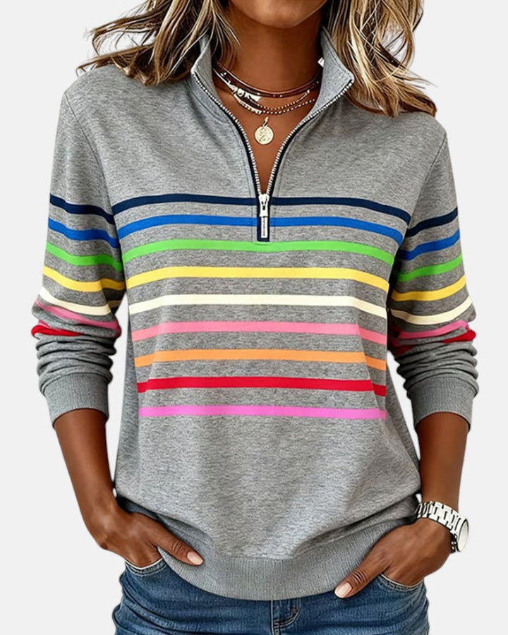 Billie | Rainbow Striped Zip Sweatshirt