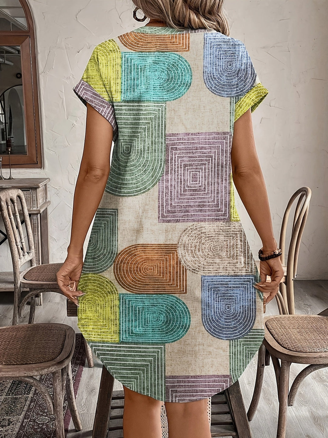 Mira | Geometric Summer Dress with V-Neck