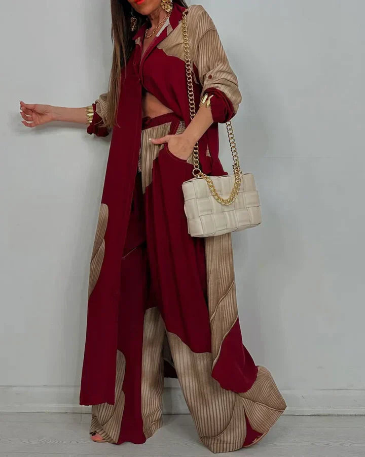 ISABEAU – SET WITH PRINT PATCHWORK TREND AND WIDE PANTS