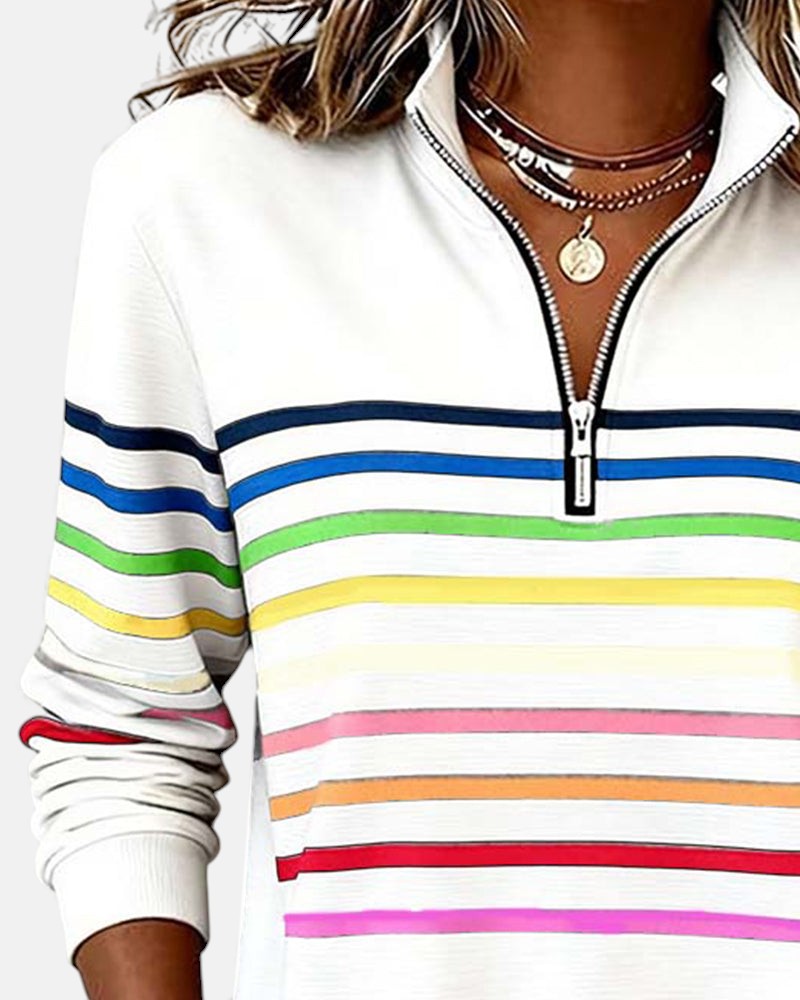 Billie | Rainbow Striped Zip Sweatshirt