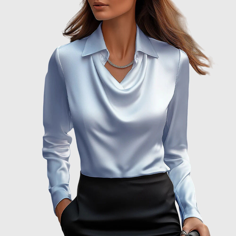 TERESA | Blouse with Luxurious Shine and Pleated Neckline