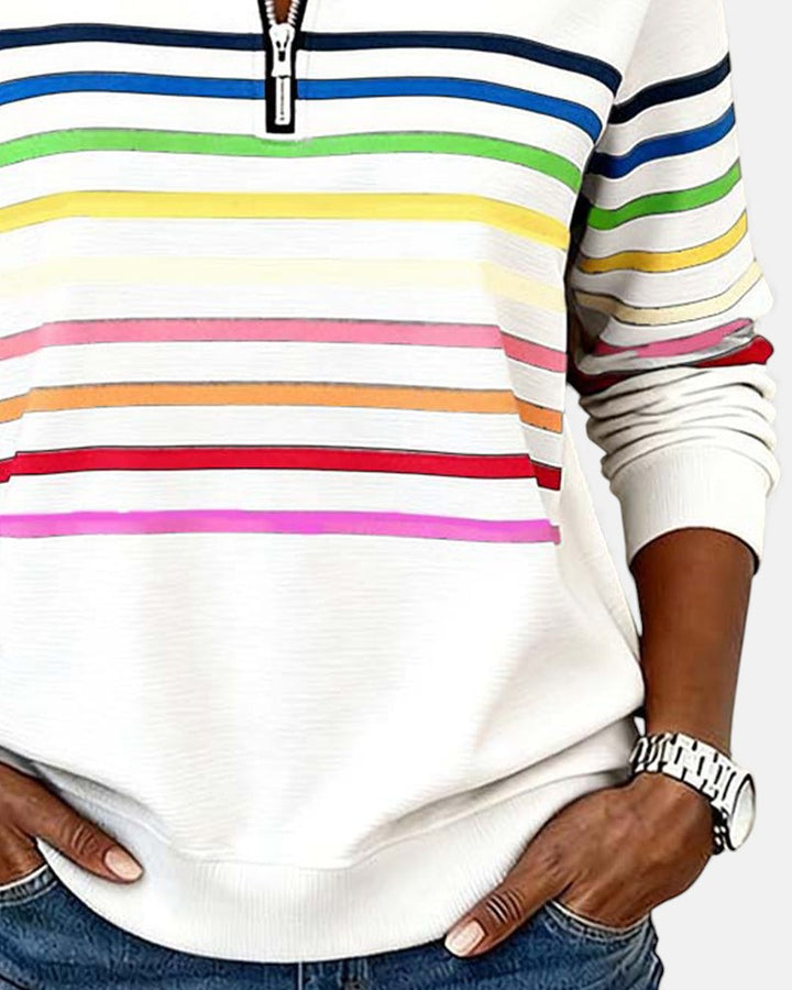 Billie | Rainbow Striped Zip Sweatshirt