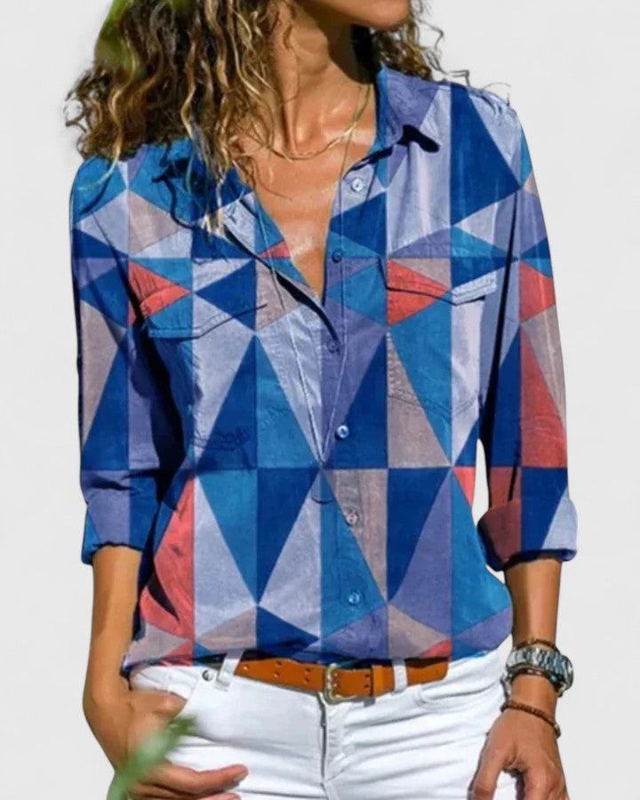 EMILY – INDIGO FLOWER BUTTON BLOUSE