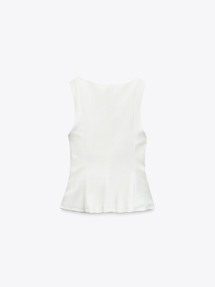 Sleeveless Peplum Top with Square Neckline, Fitted
