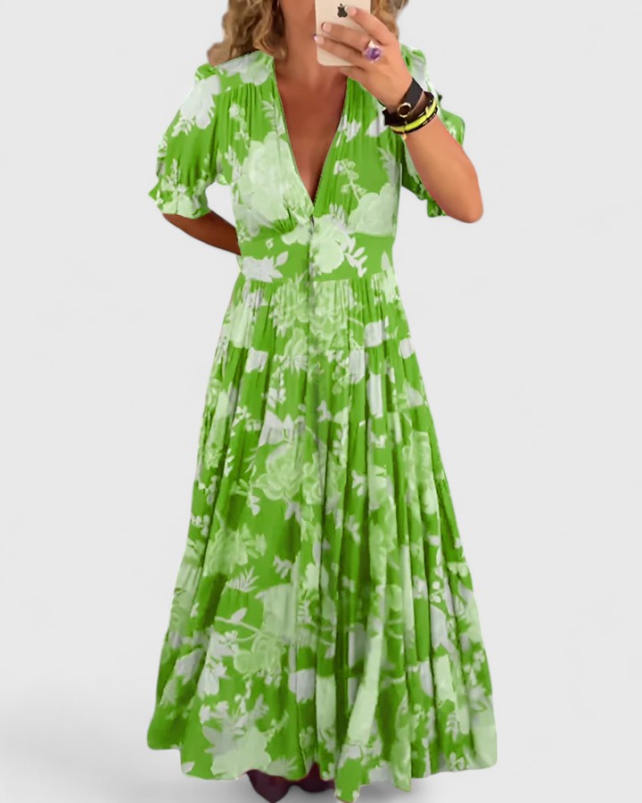 JULIANA – MAXI FLUID DRESS WITH RADIANT FLOWERS