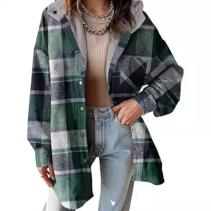 Thea | Relaxed Fit Hooded Plaid Jacket