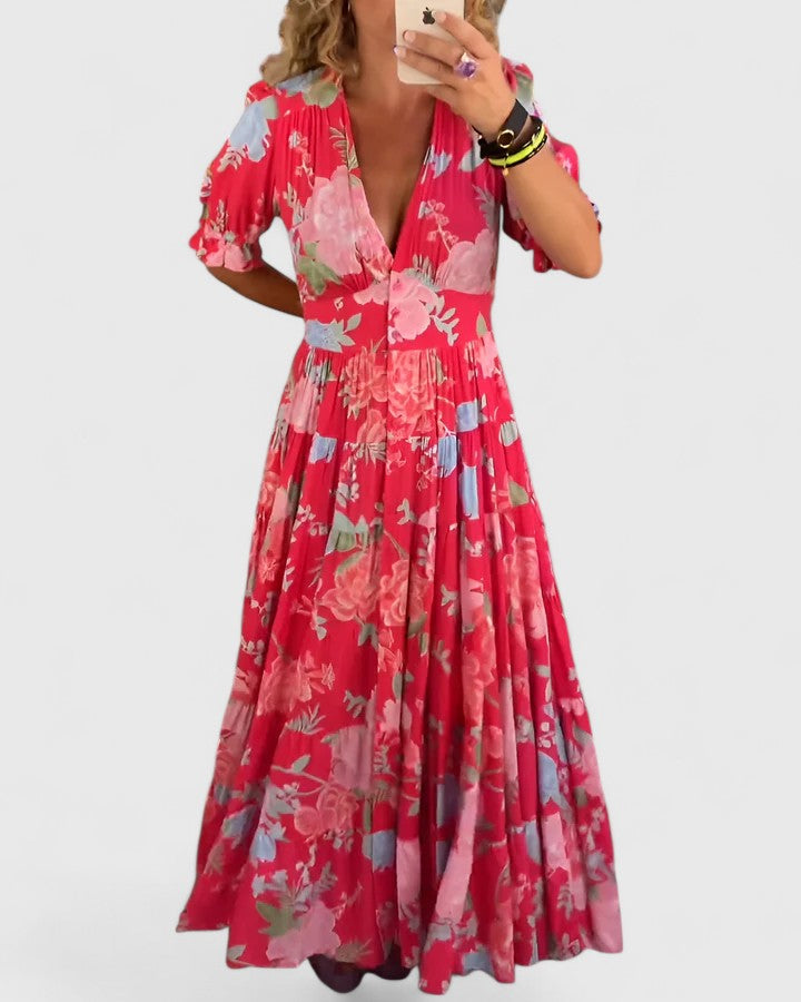 JULIANA – MAXI FLUID DRESS WITH RADIANT FLOWERS