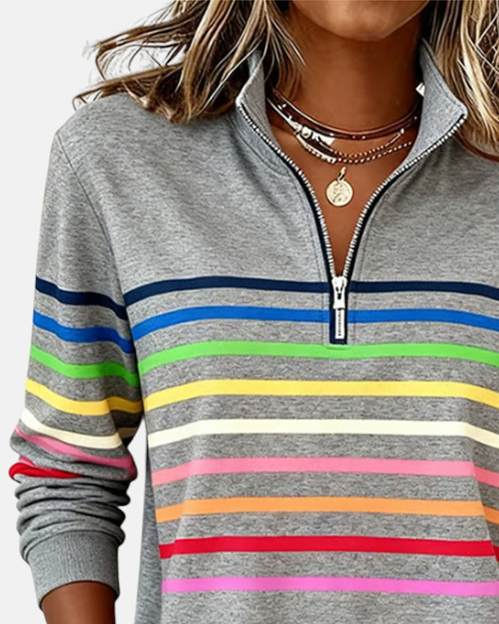 Billie | Rainbow Striped Zip Sweatshirt