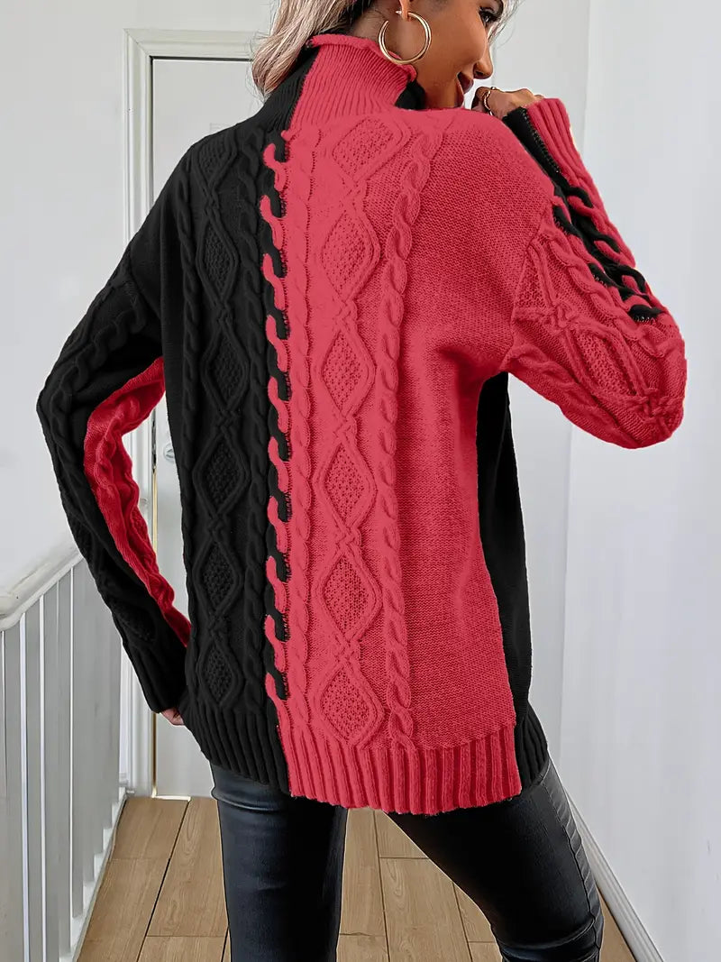 LEOVIA | Elegant Striped Sweater with High Collar