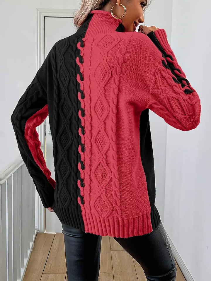 LEOVIA | Elegant Striped Sweater with High Collar