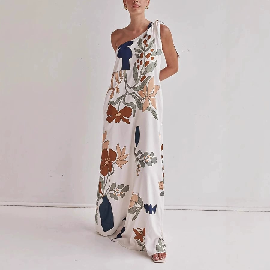 MILLIE – MAXI DRESS WITH ONE SHOULDER PRINTED