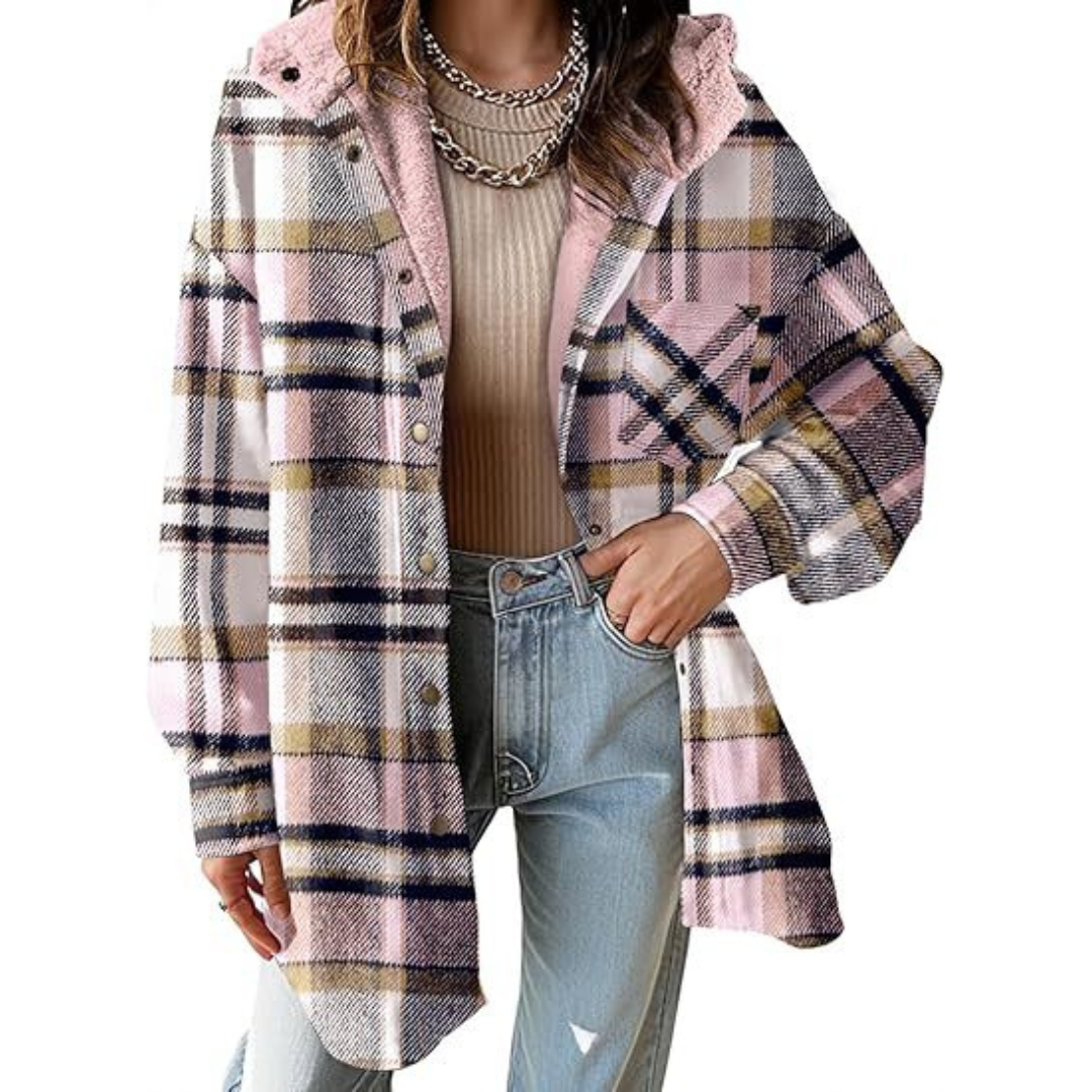 Thea | Relaxed Fit Hooded Plaid Jacket