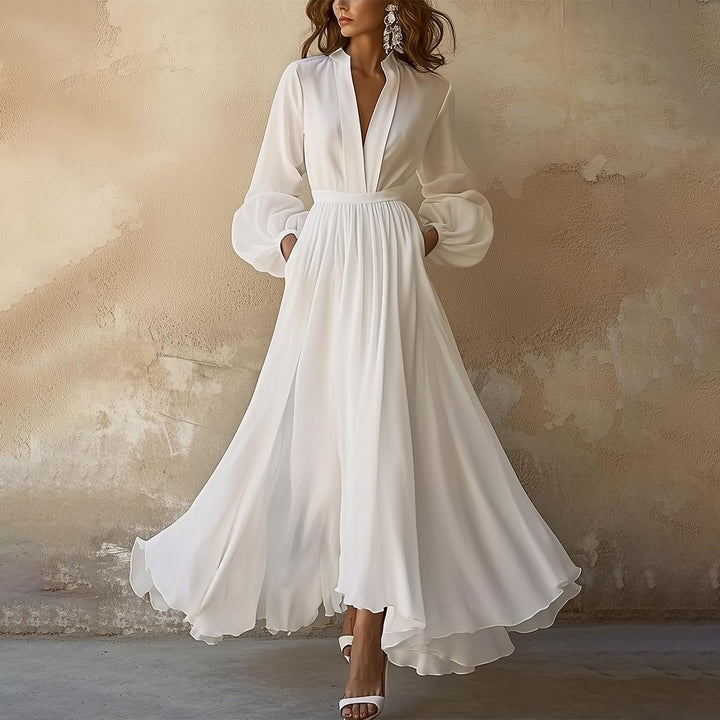 White Maxi V-Neck Vintage Dress