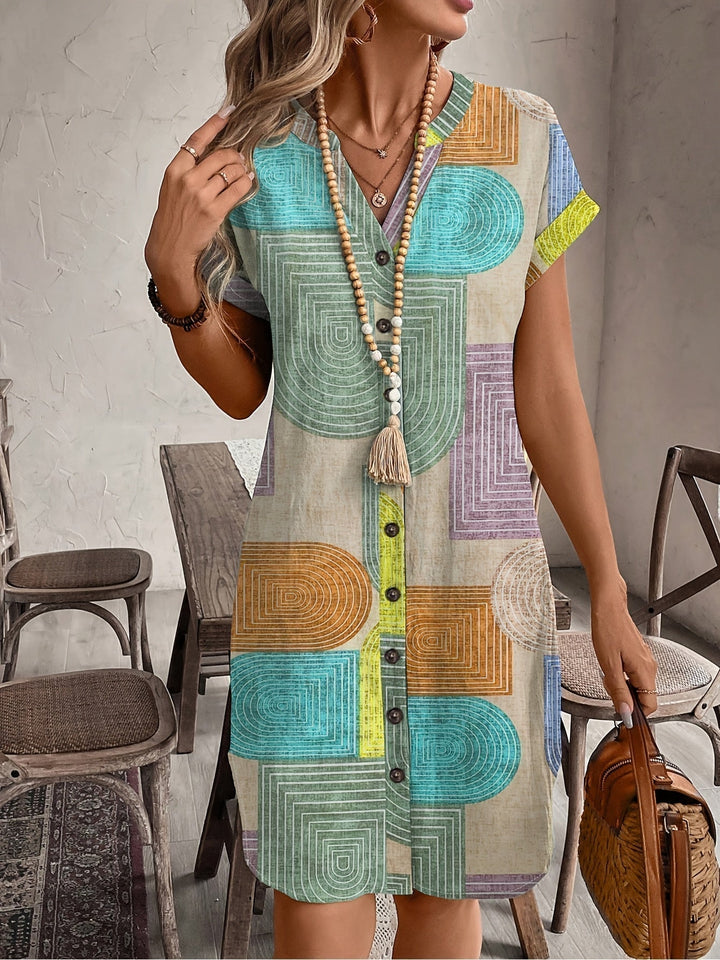 Mira | Geometric Summer Dress with V-Neck