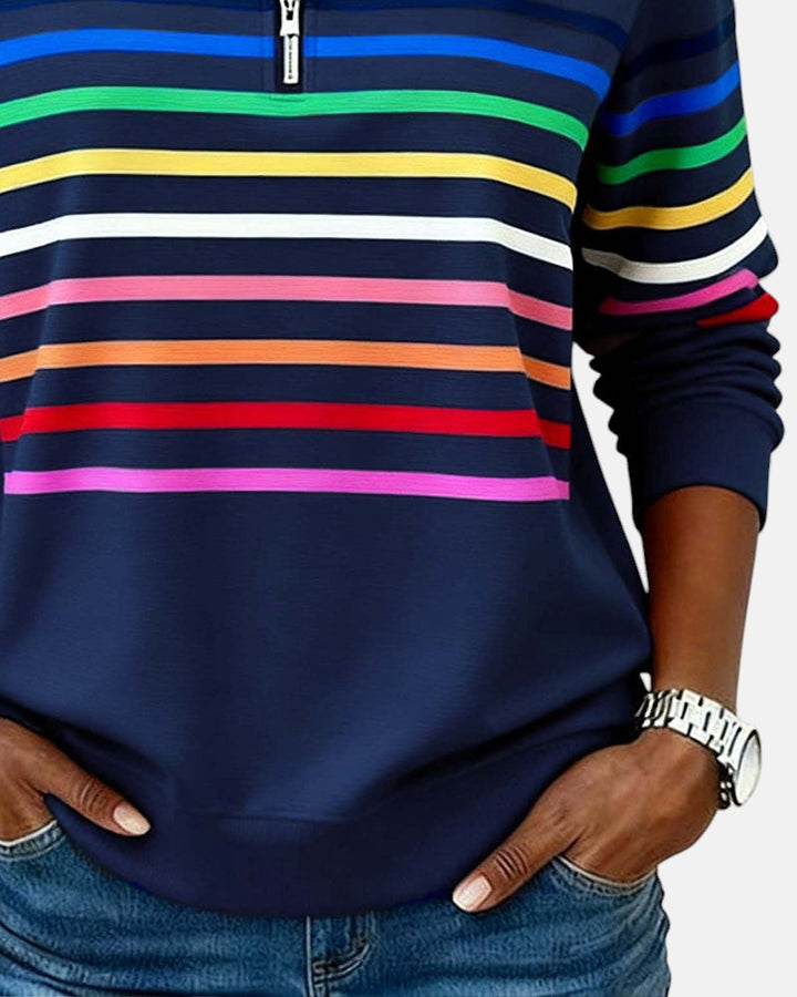 Billie | Rainbow Striped Zip Sweatshirt