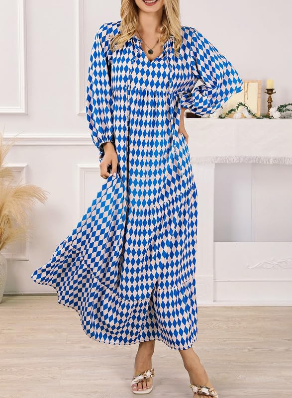 WINONA – BOHO GEOMETRIC MAXI DRESS WITH PUFF SLEEVES