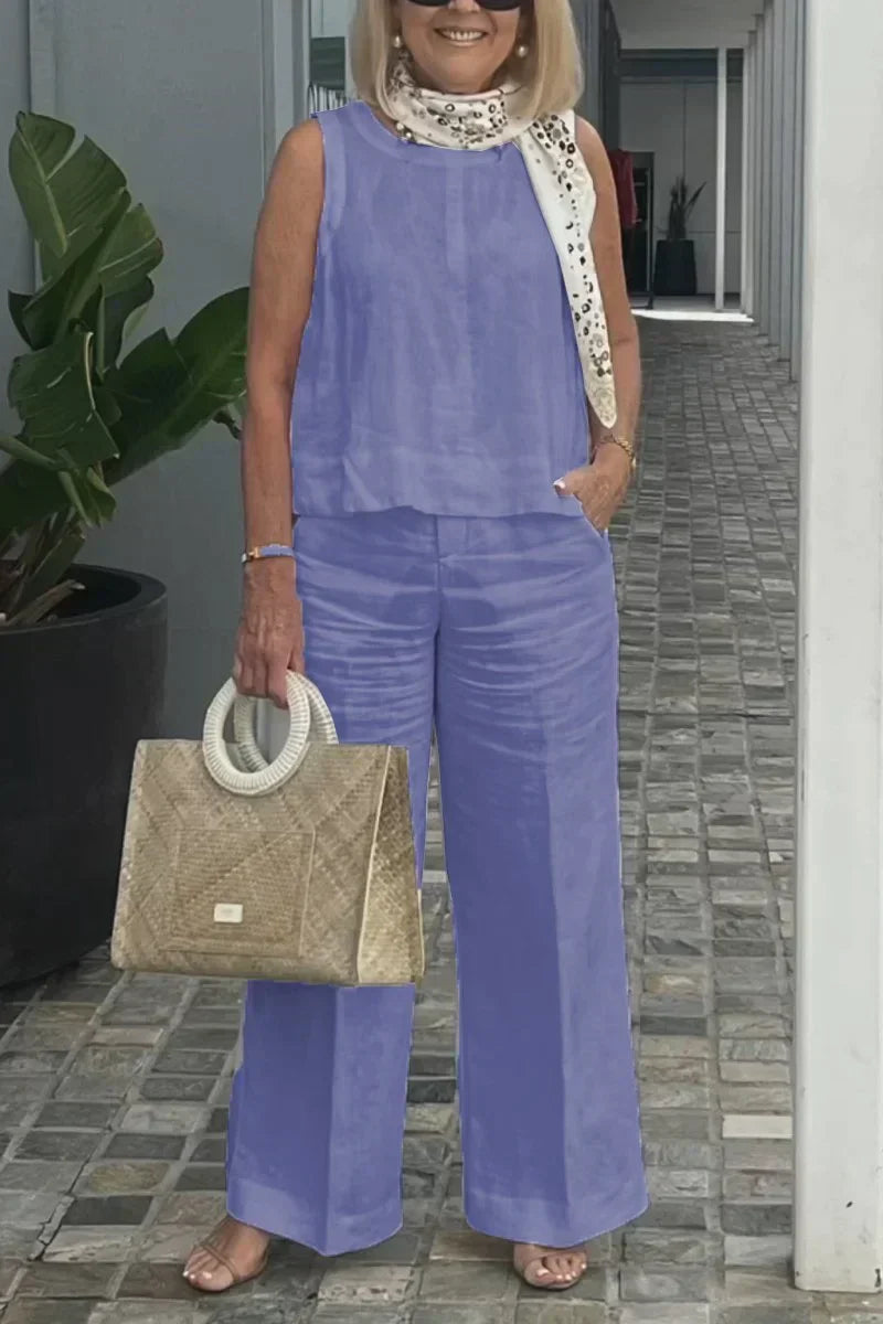 ZURI – SLEEVELESS COTTON AND LINEN SUIT