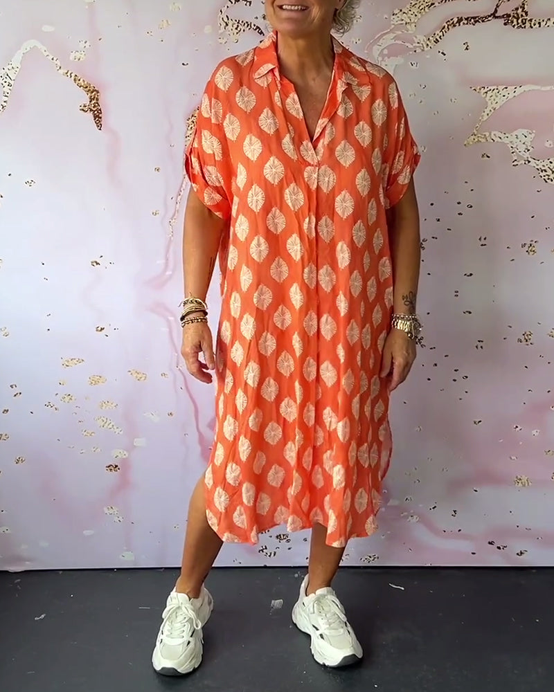ELEANORA – SHIRT DRESS WITH WIDE COLLAR AND PRINT