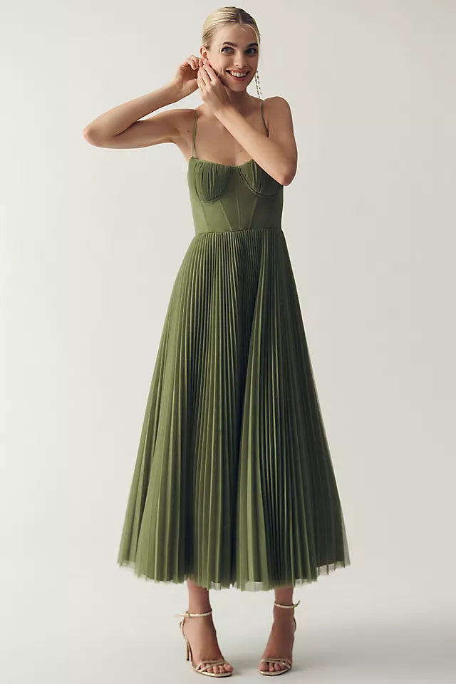 Lina | Elegant Pleated Dress with Thin Straps