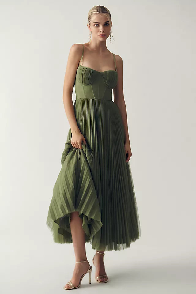 Lina | Elegant Pleated Dress with Thin Straps