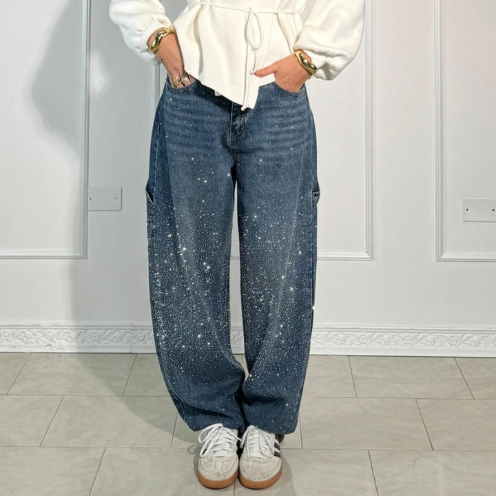 Raphaelle | Trendy Denim Cargo Pants with Stars