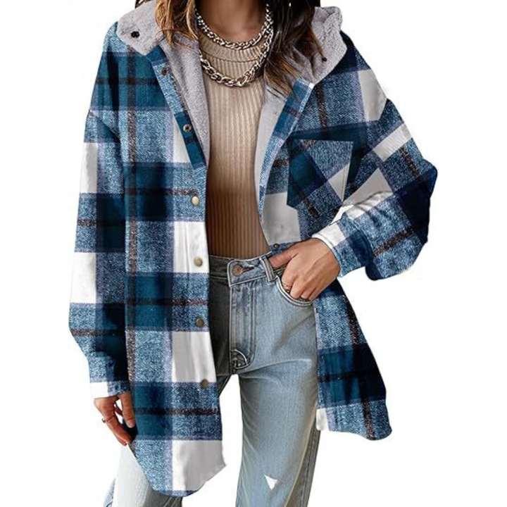 Thea | Relaxed Fit Hooded Plaid Jacket
