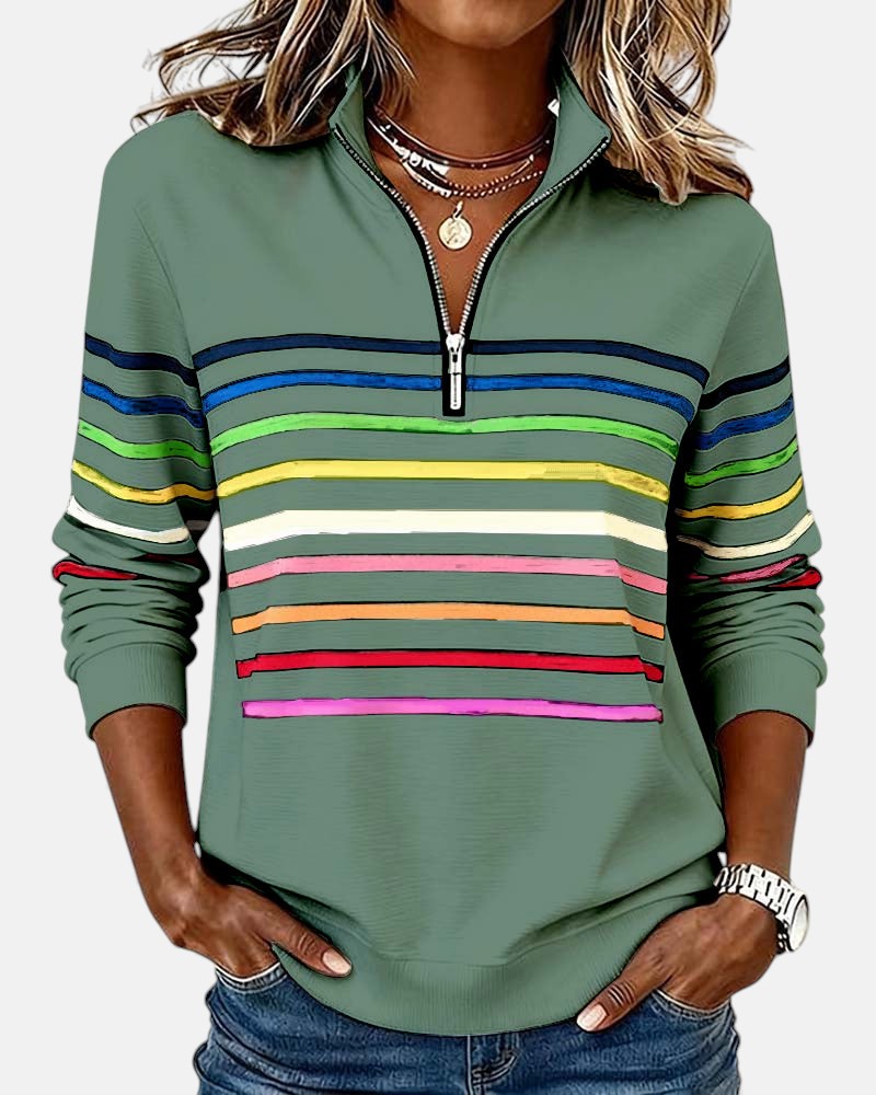 Billie | Rainbow Striped Zip Sweatshirt