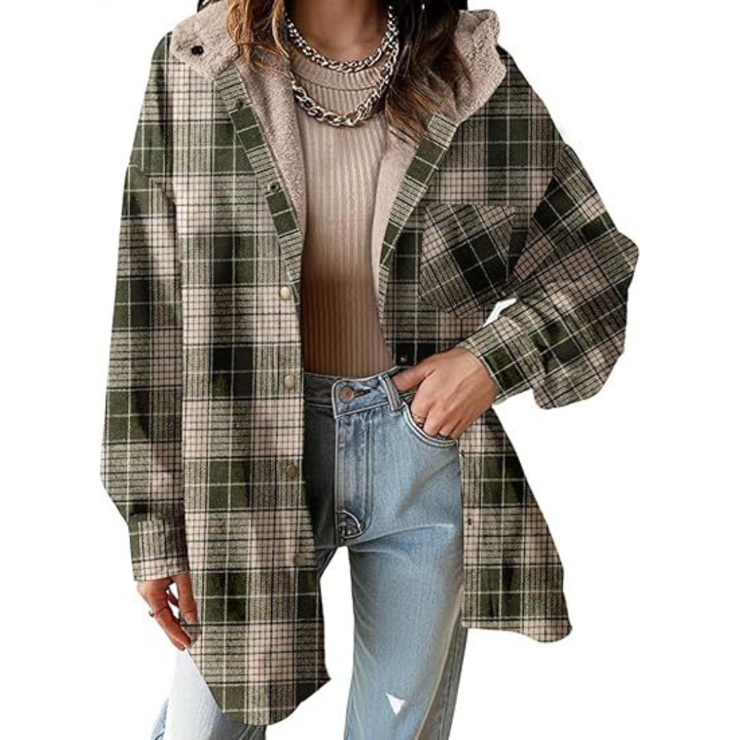 Thea | Relaxed Fit Hooded Plaid Jacket