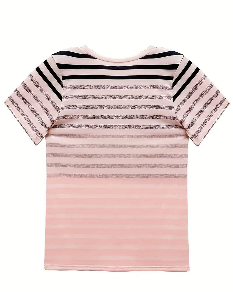 Evelyn – Round Neck Short Sleeve Striped T-Shirt