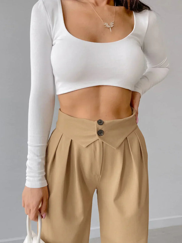 Office Pants with Wrapped Waist and Straight Leg