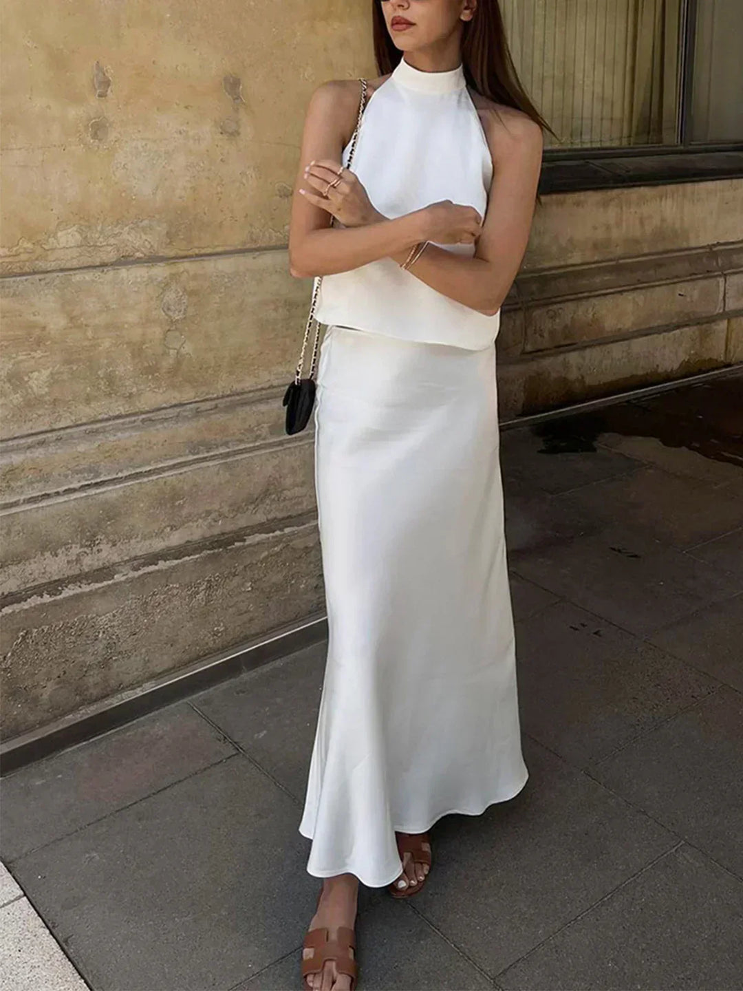 Sacred Dream Satin Skirt Set with Open Back