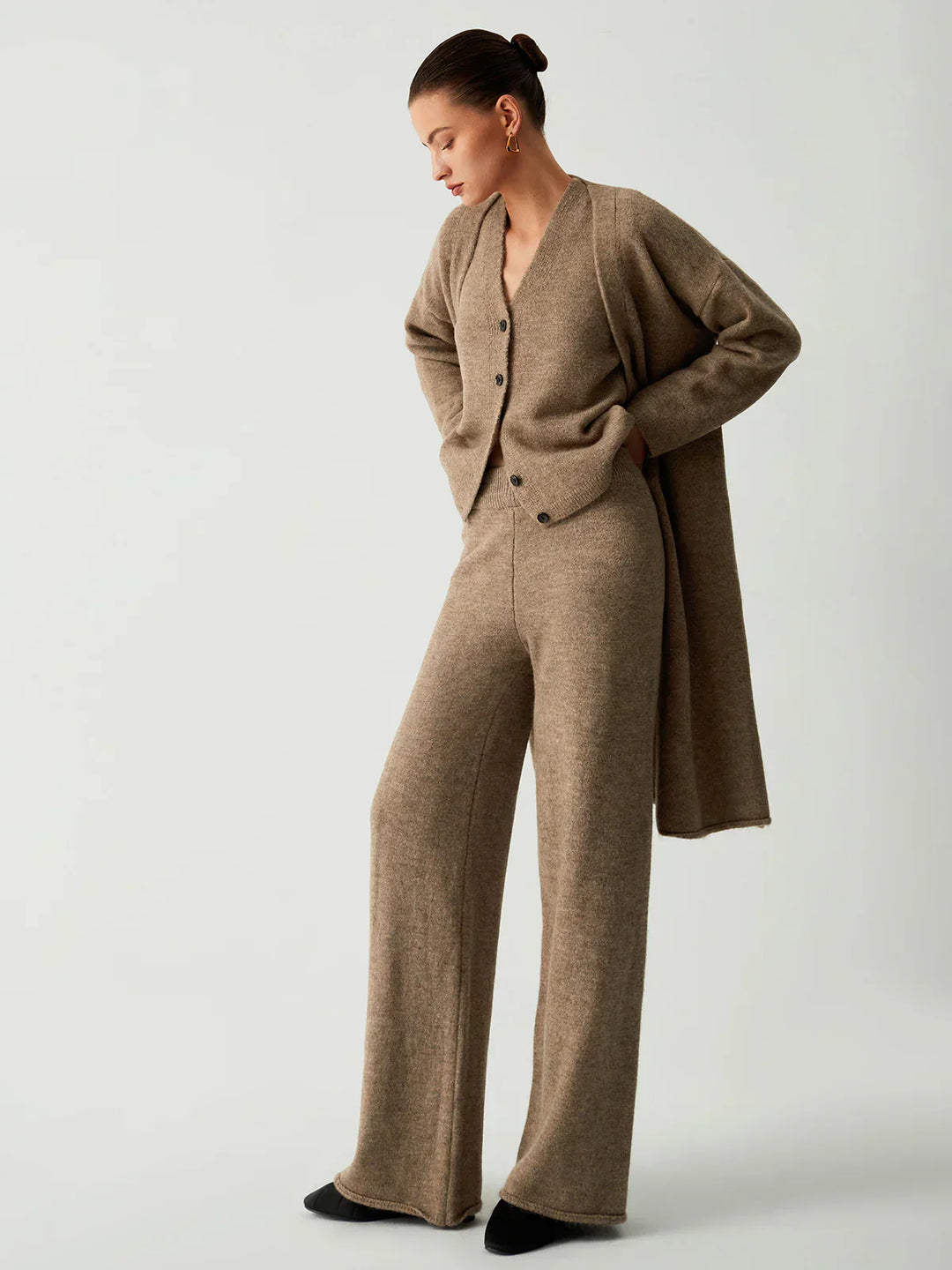 Three-Piece Set with Long Cardigan and Casual Pants