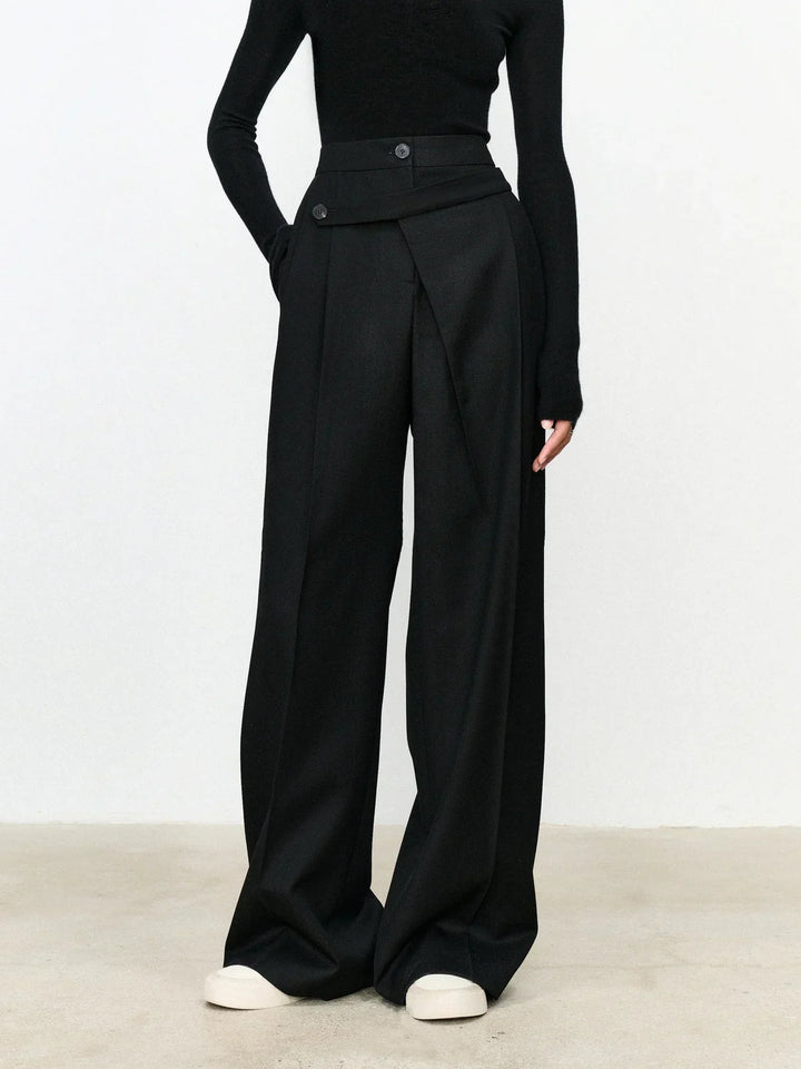 Asymmetrical Waist Office Pants with Straight Leg