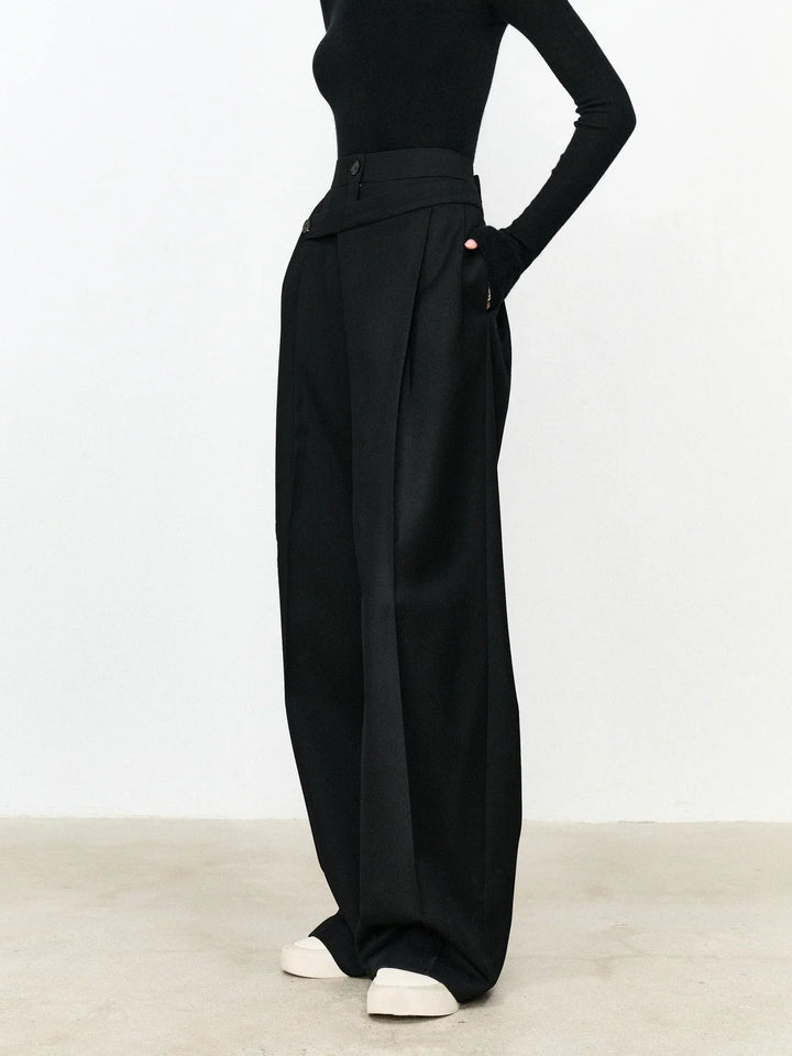 Asymmetrical Waist Office Pants with Straight Leg
