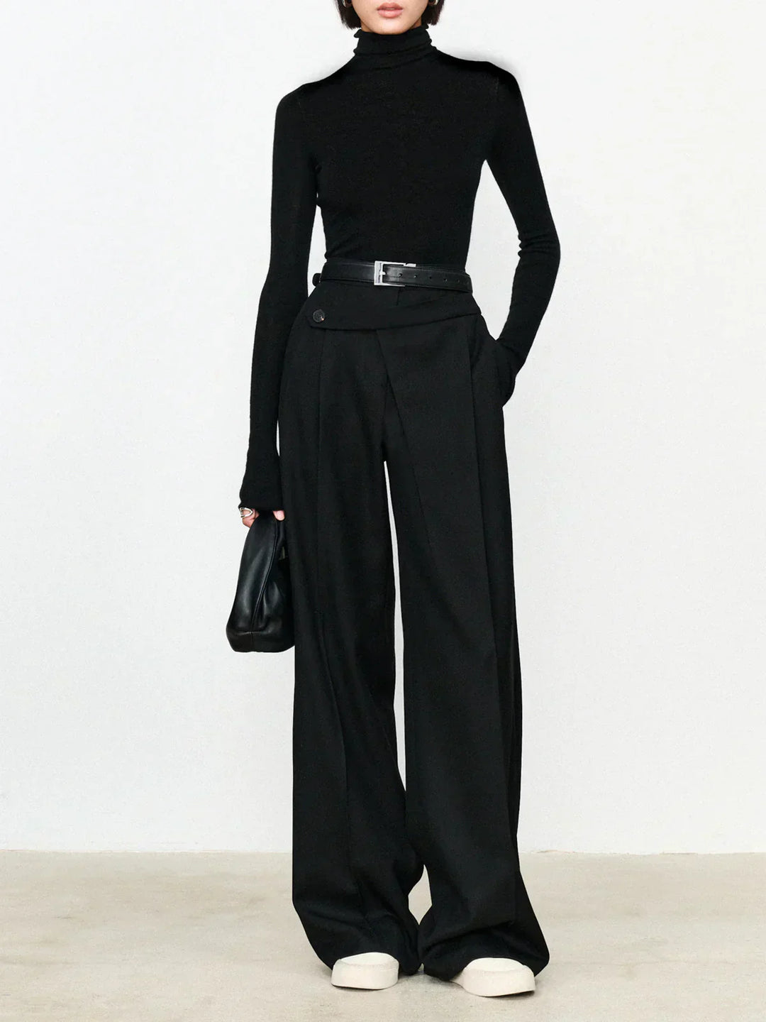 Asymmetrical Waist Office Pants with Straight Leg