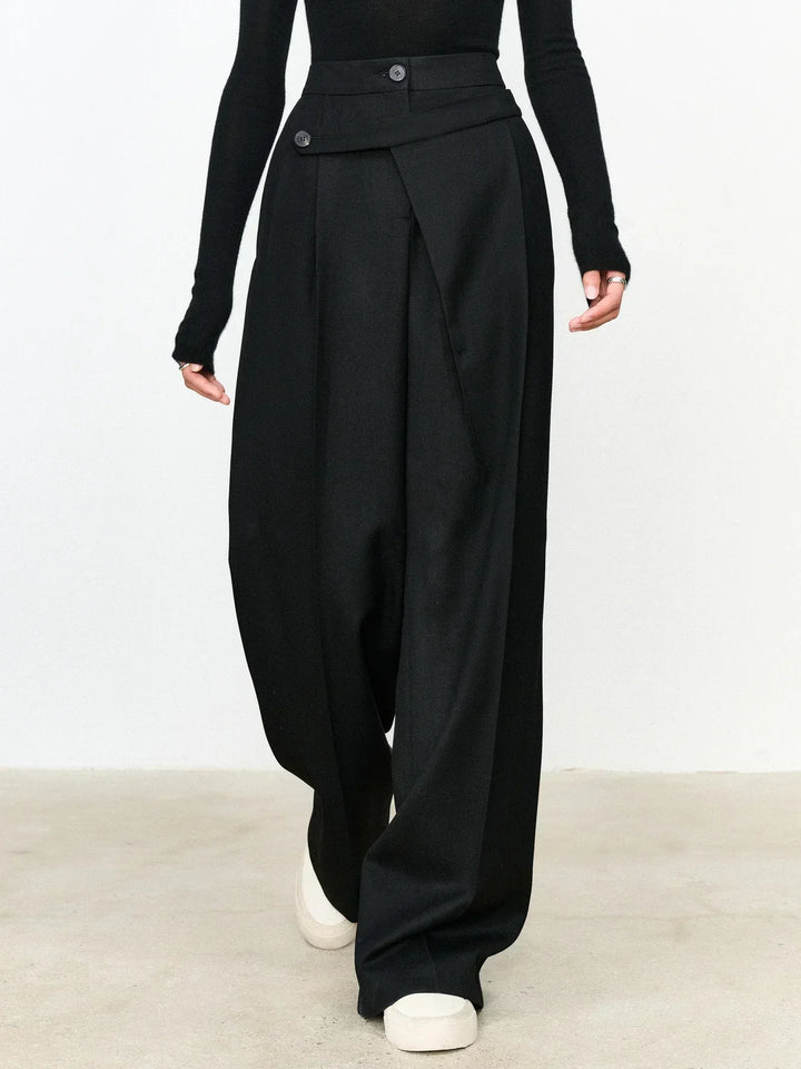 Asymmetrical Waist Office Pants with Straight Leg