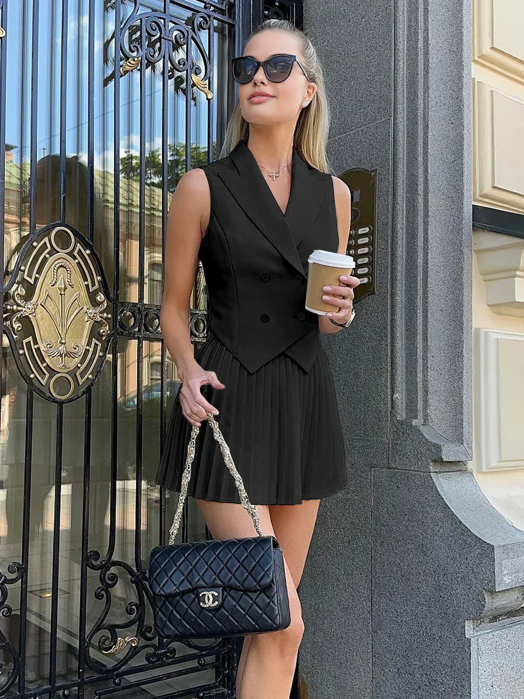 Set Vest and Mini Pleated Skirt