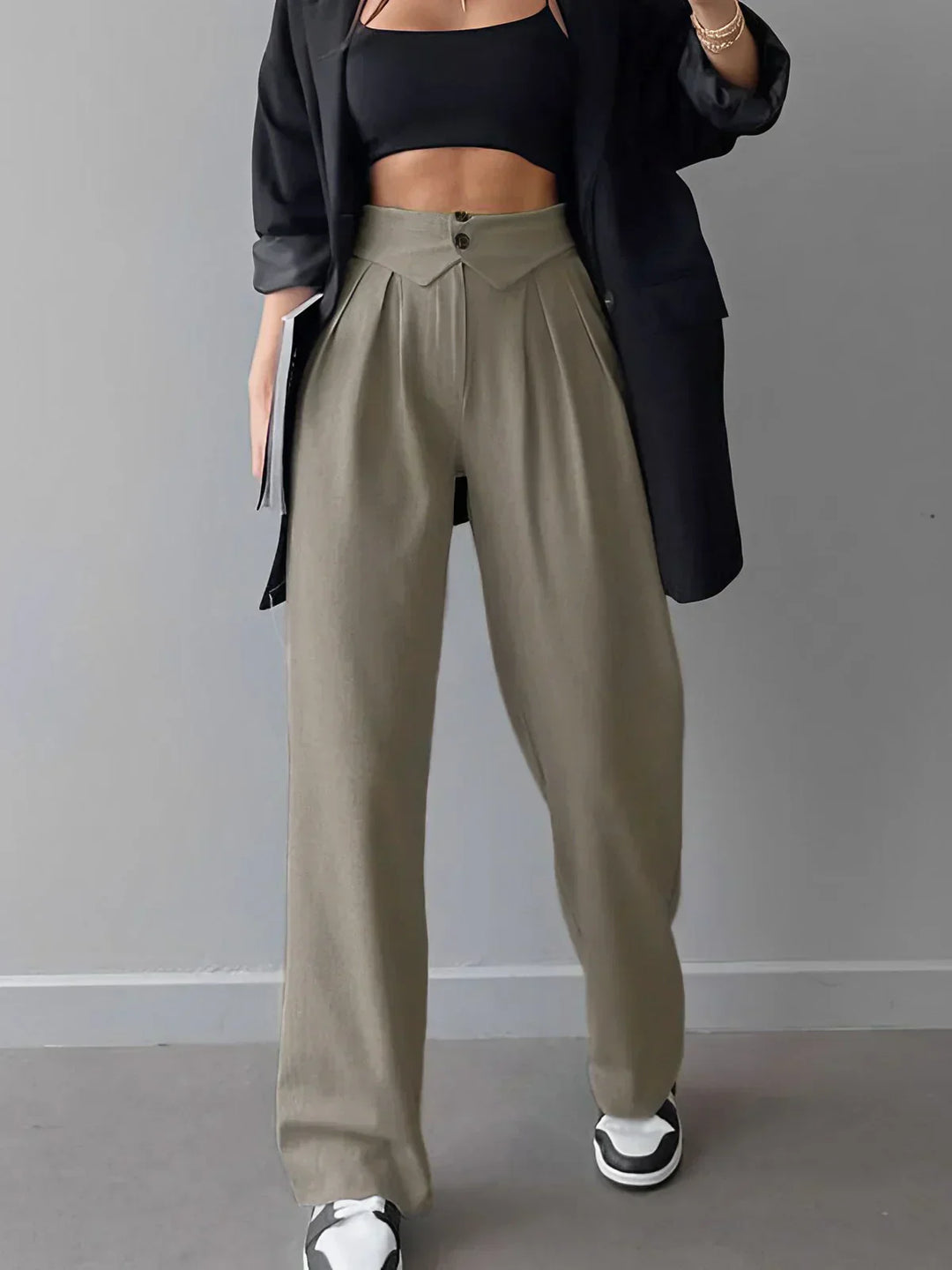 Office Pants with Wrapped Waist and Straight Leg
