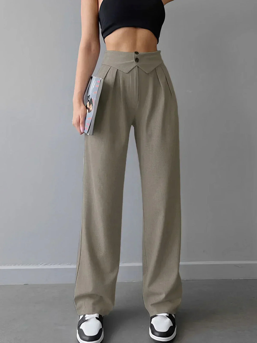 Office Pants with Wrapped Waist and Straight Leg