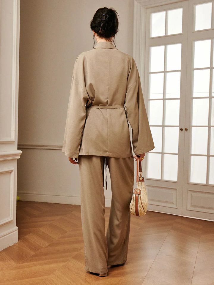 Wrinkled Pants Set with Belt for Leisure