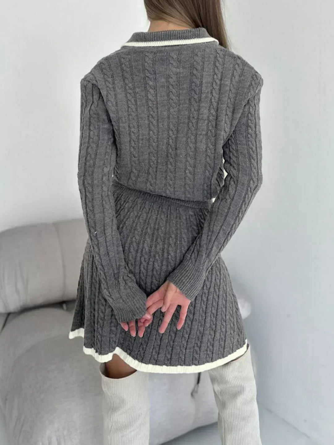 Cable Knit Blazer and Skirt Set