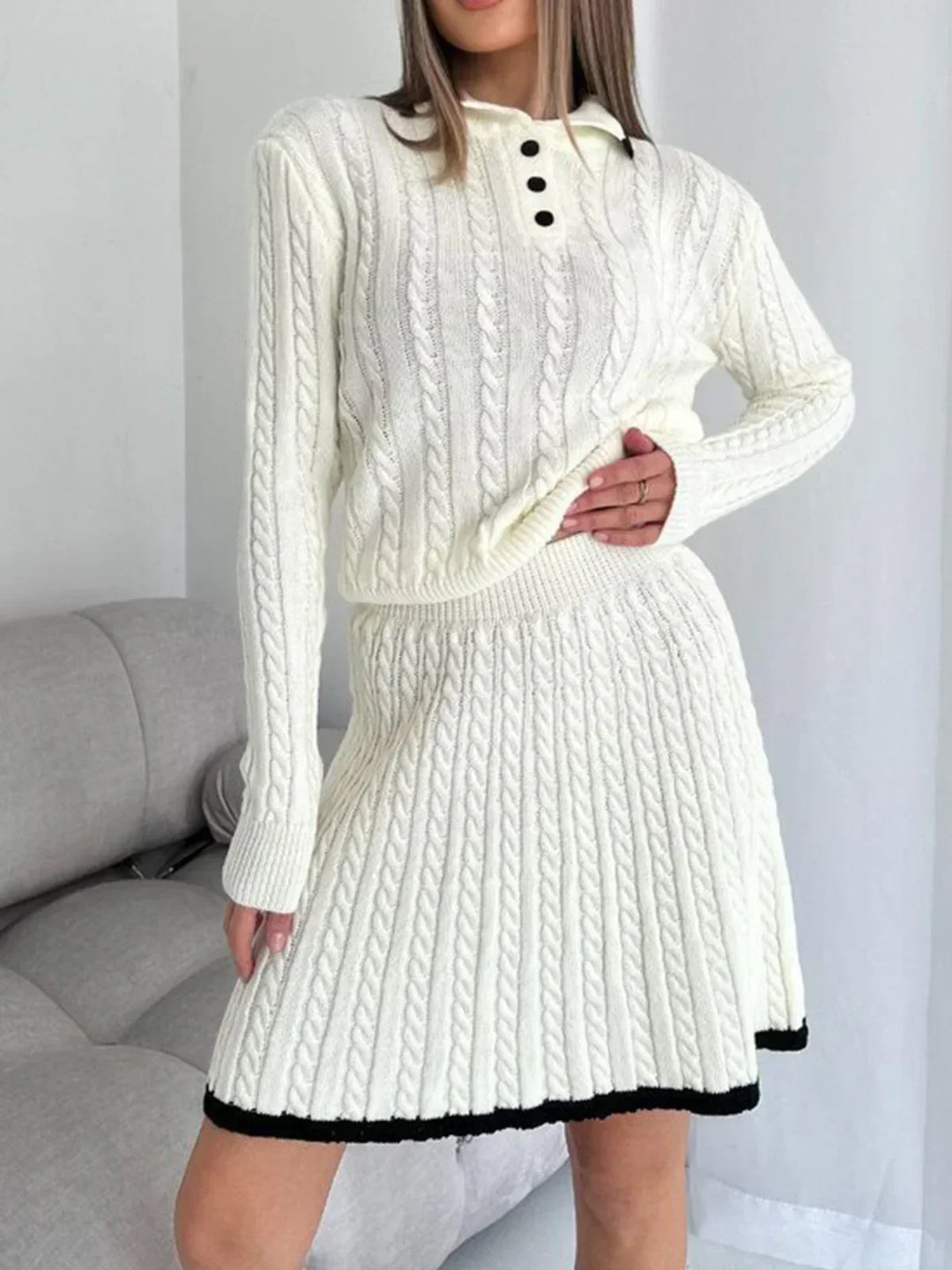 Cable Knit Blazer and Skirt Set