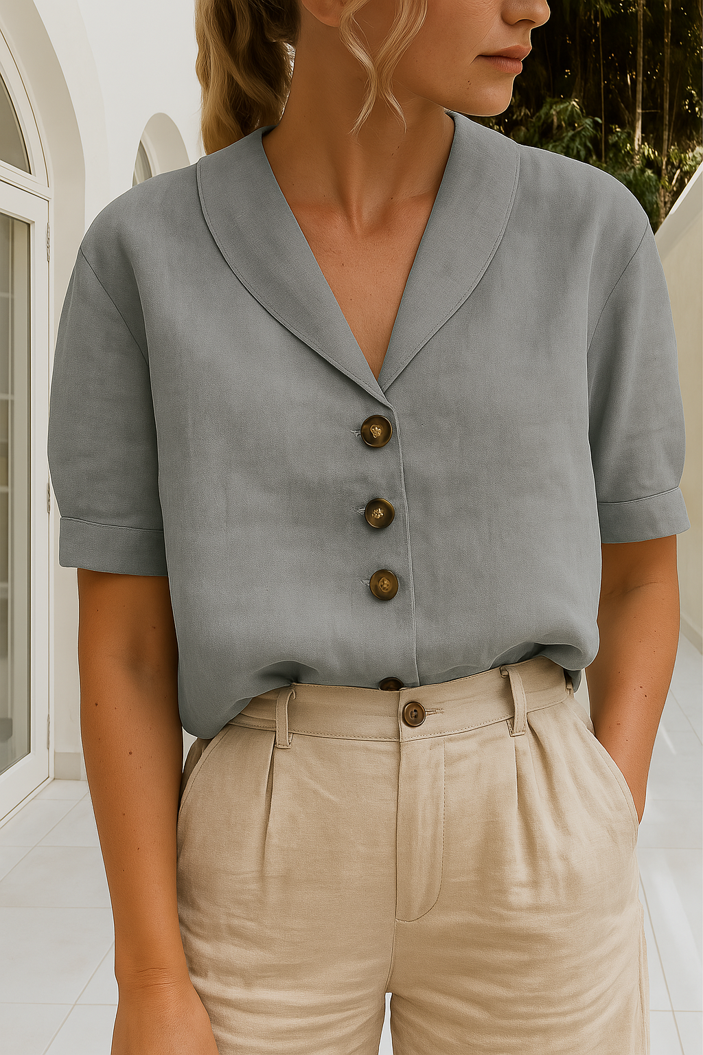 EVELINDA | Elegant Linen Casual Blouse