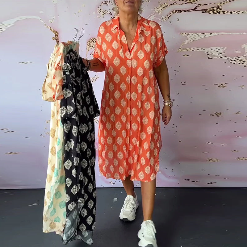 ELEANORA – SHIRT DRESS WITH WIDE COLLAR AND PRINT