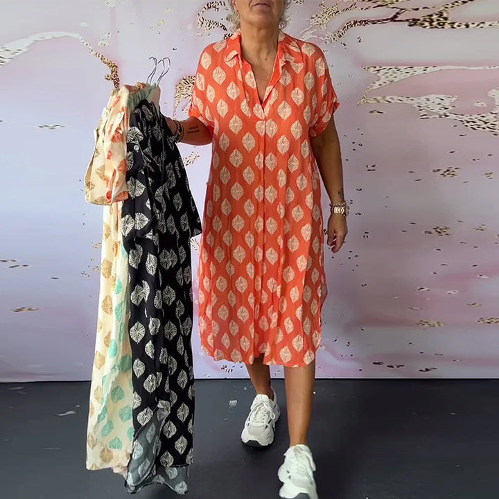 ELEANORA – SHIRT DRESS WITH WIDE COLLAR AND PRINT