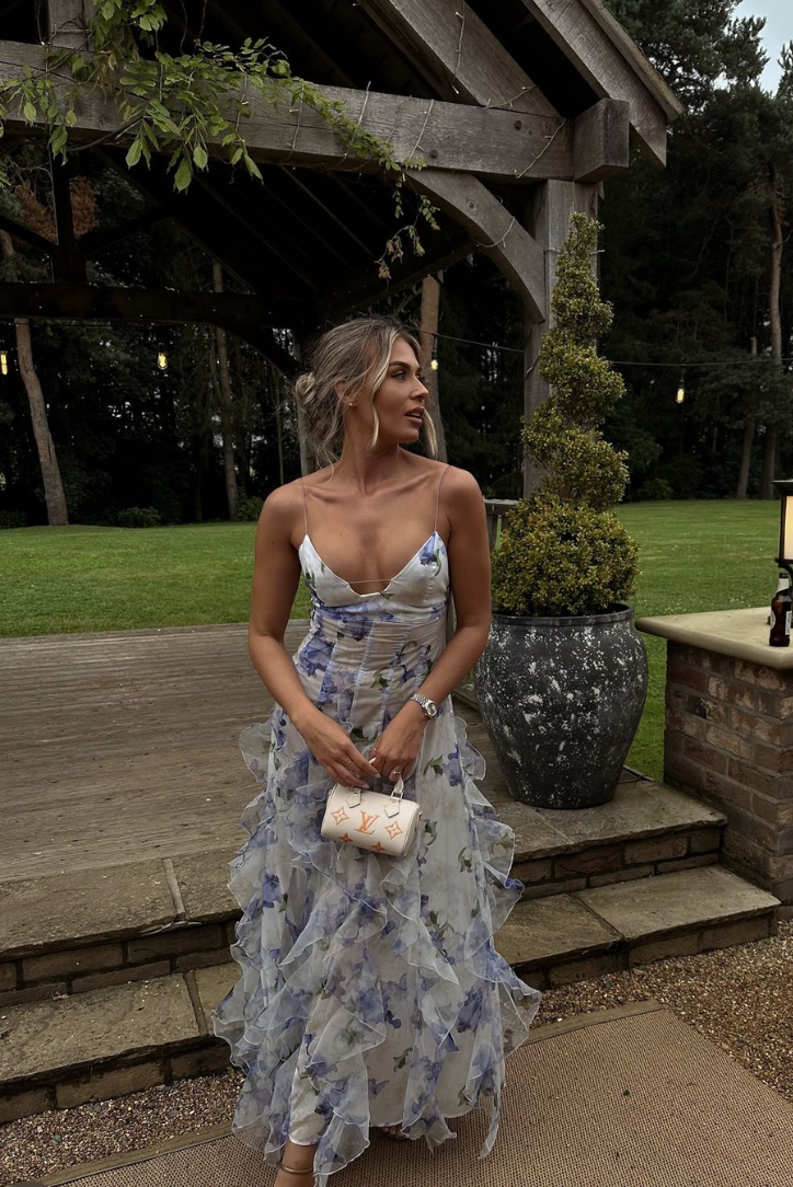 ODESSA – MAXI DRESS WITH RUFFLES AND CROSS BACK